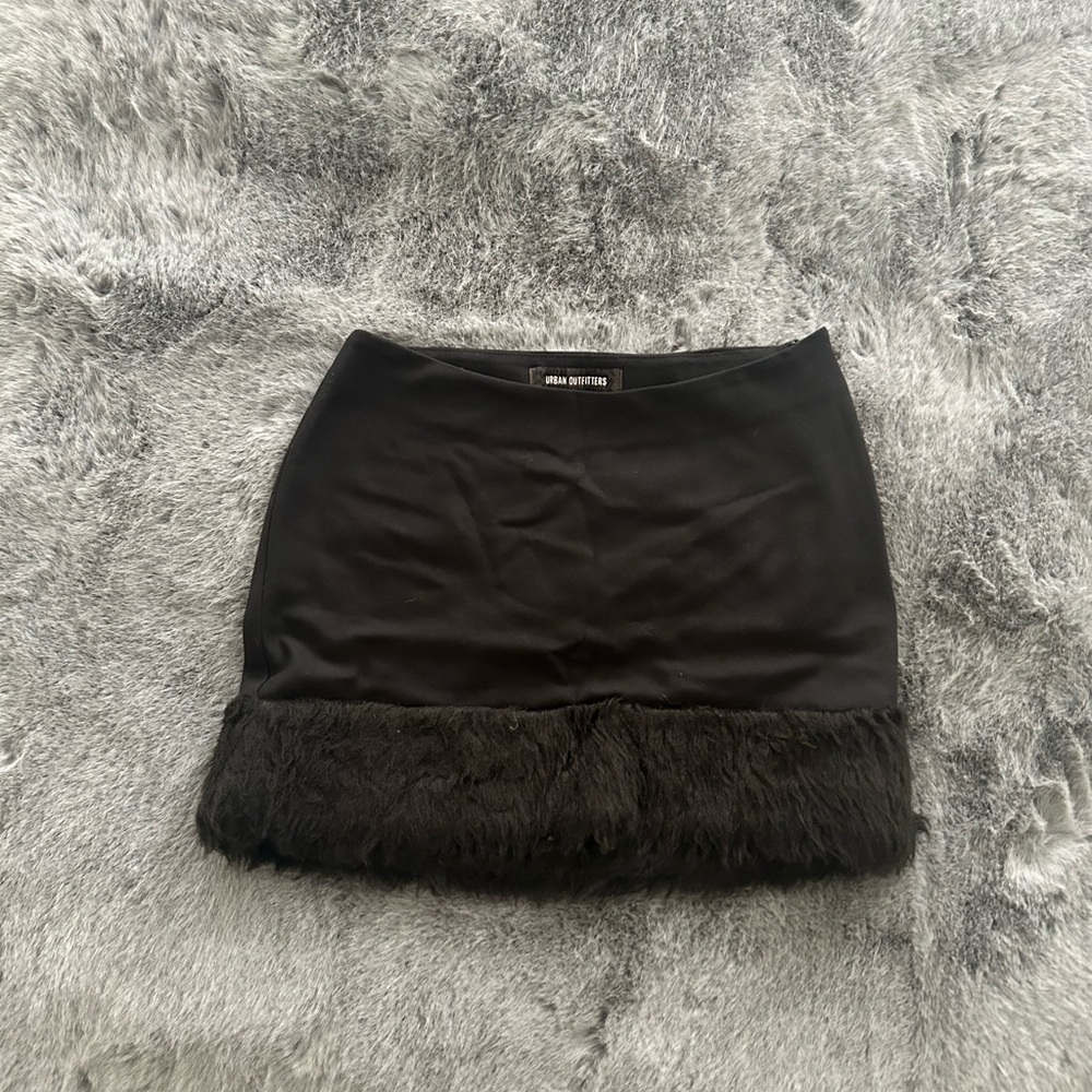 Black Fur Trim Mini Skirt